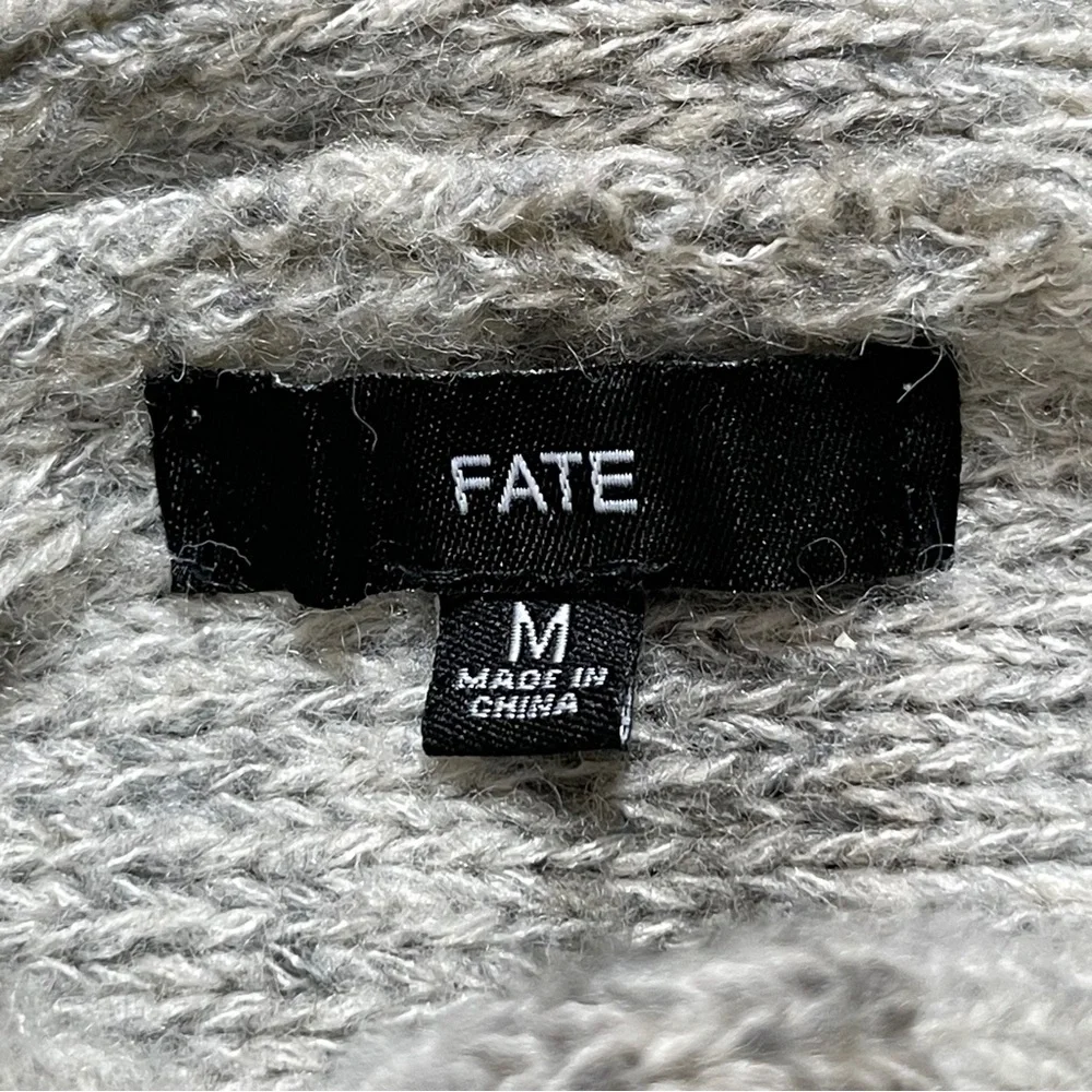 Fate Gray, Blue, & Ivory Cowl Neck Sweater Balloon Sleeves Mohair Alpaca Blend‎